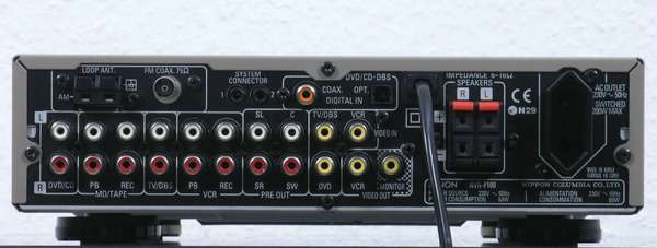 Zeigt die Rückseite von Denon AVR-F100 D