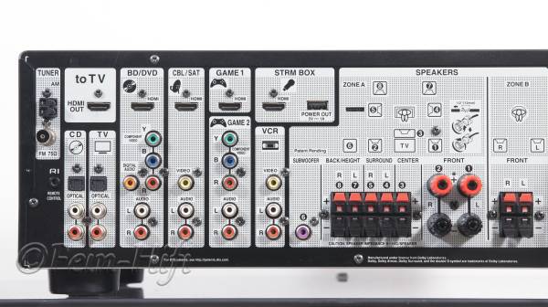 Zeigt die Rückseite von Onkyo TX-SR444 7